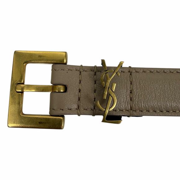 Saint Laurent Cassandre Logo Belt Square Buckle Leather Beige Size 90/36 main image 10